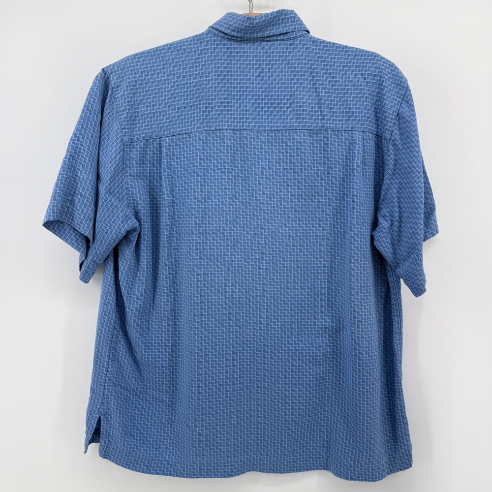Toscano Blue Mens Silk Rayon Short Sleeve Button Down Shirt Blue Geometric Med - Picture 8 of 11